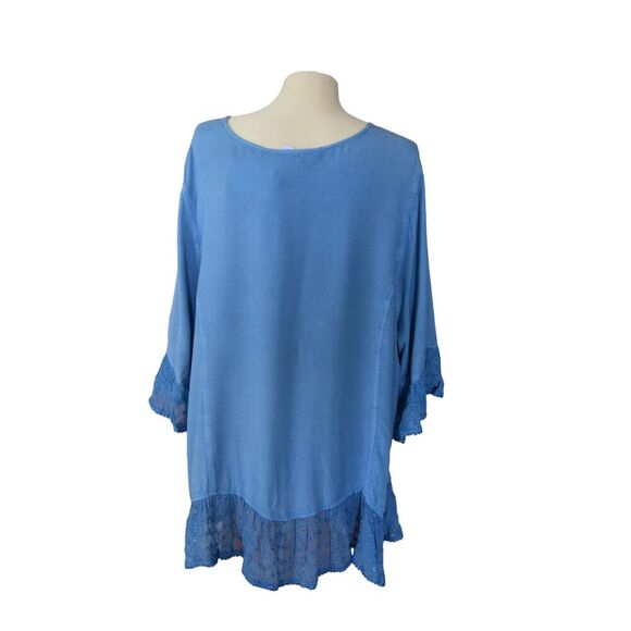 The Paragon 2X Blue Embroidered Button Front Top Rayon Boho Tunic Shirt - Picture 3 of 8